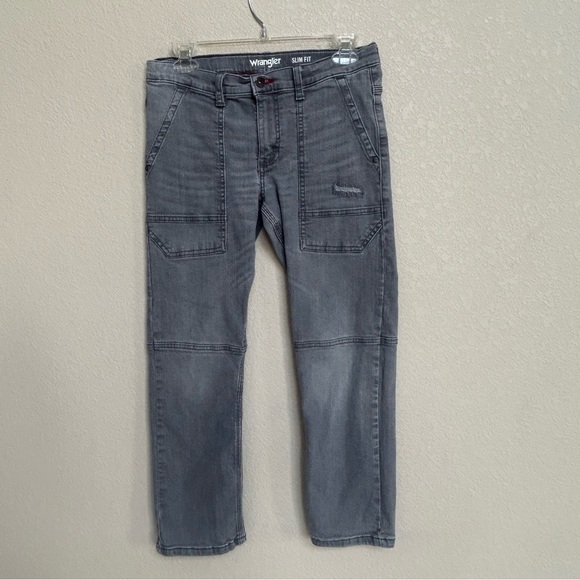 Wrangler Boys’ Slim Fit Gray Distressed Utility Carpenter Jeans Size 12 Husky - Picture 1 of 6